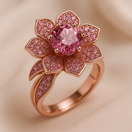 Rose Gold Floral Gemstone Ring dazzling pearl